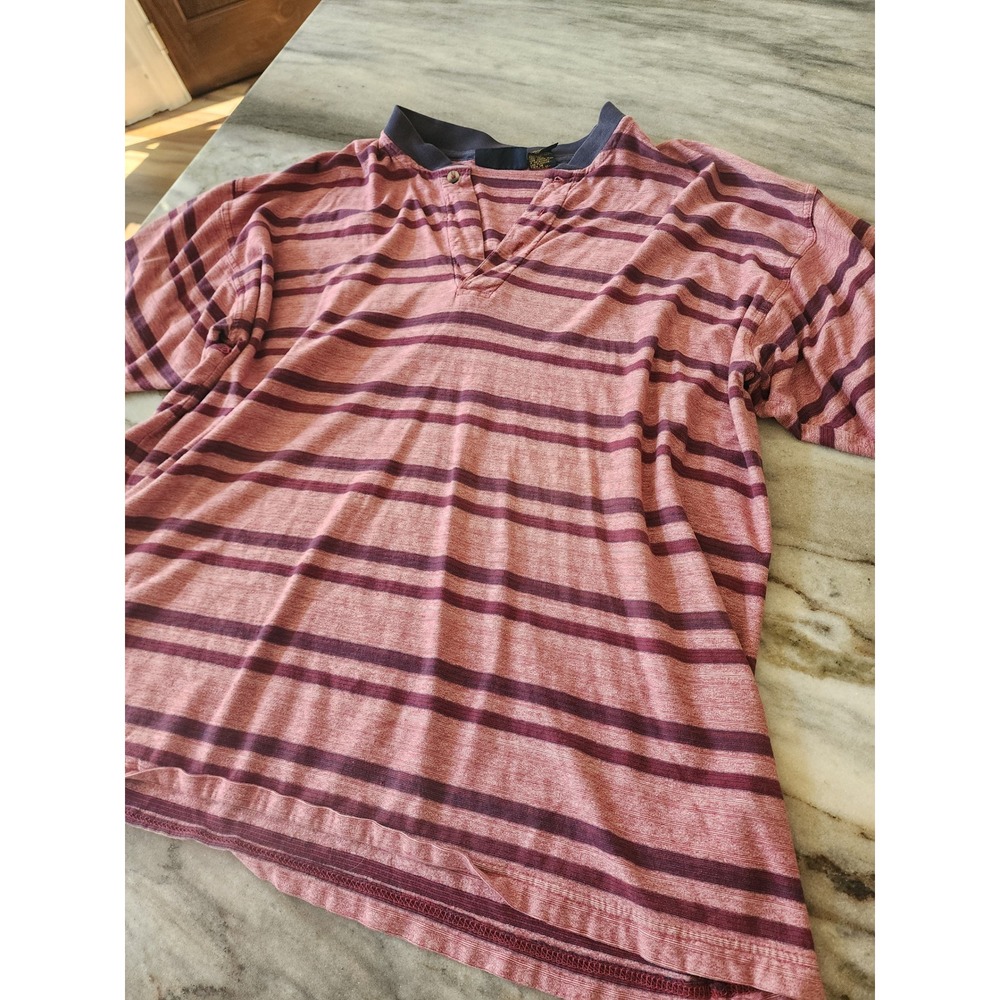 Vintage Faded Glory Mens Large Red Striped Henley Short Sleeve Cotton Shirt